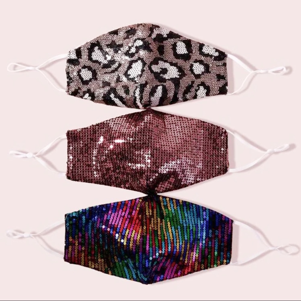 3 Piece Pink, Multi & Leopard Sequin Face Mask